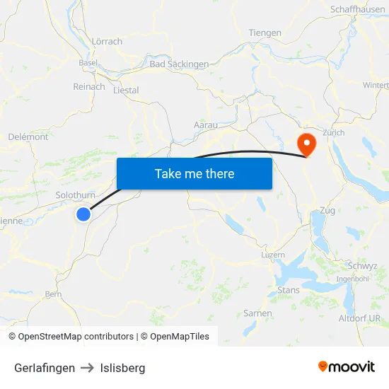Gerlafingen to Islisberg map