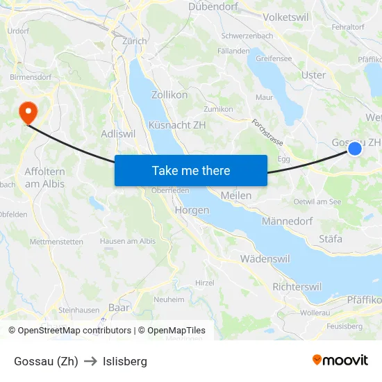 Gossau (Zh) to Islisberg map