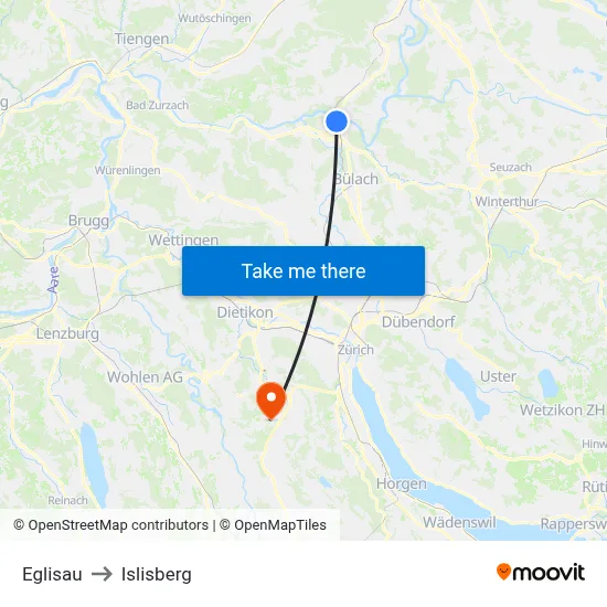 Eglisau to Islisberg map