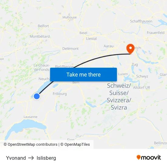 Yvonand to Islisberg map