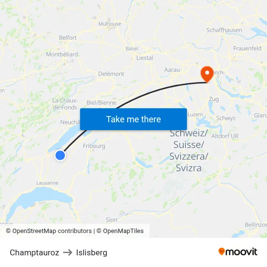 Champtauroz to Islisberg map