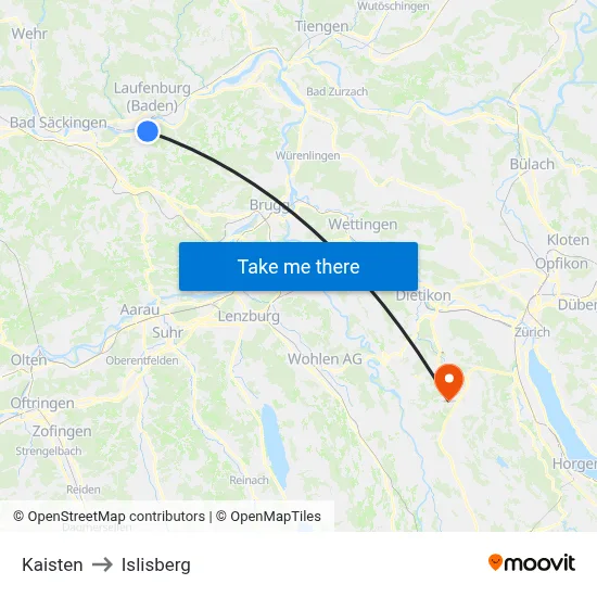 Kaisten to Islisberg map