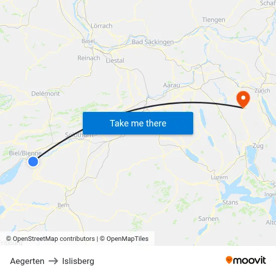 Aegerten to Islisberg map