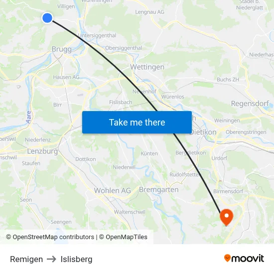 Remigen to Islisberg map