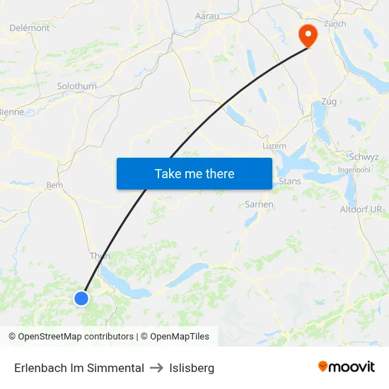 Erlenbach Im Simmental to Islisberg map