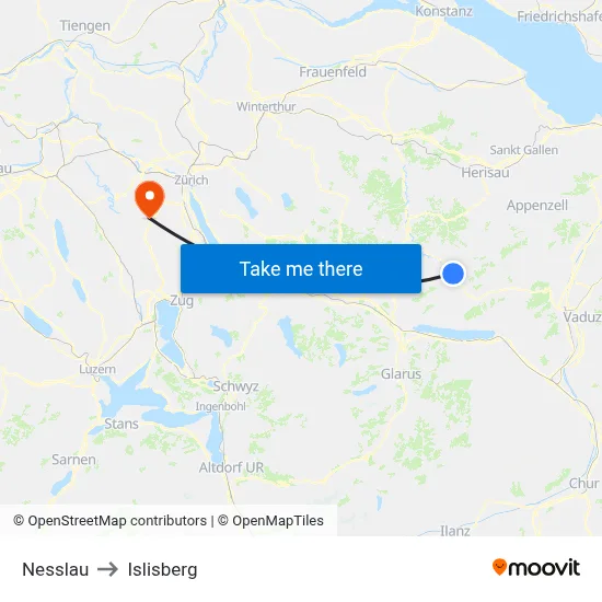 Nesslau to Islisberg map