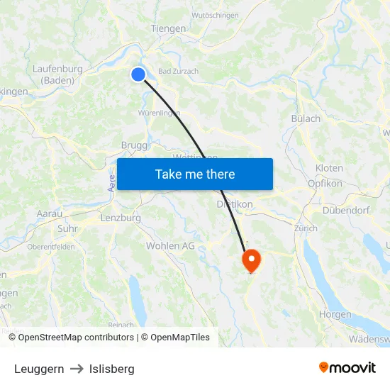 Leuggern to Islisberg map