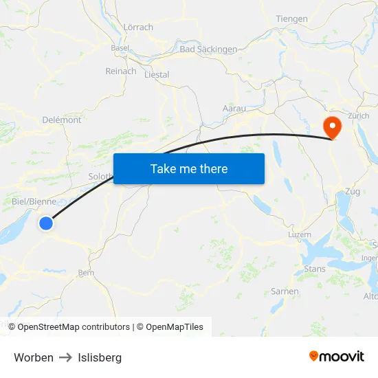 Worben to Islisberg map