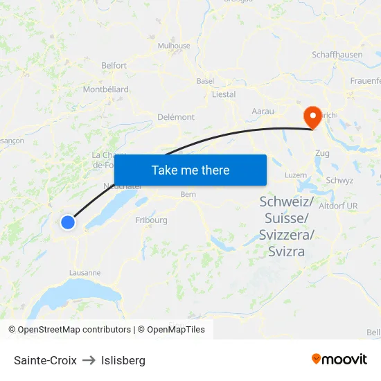 Sainte-Croix to Islisberg map