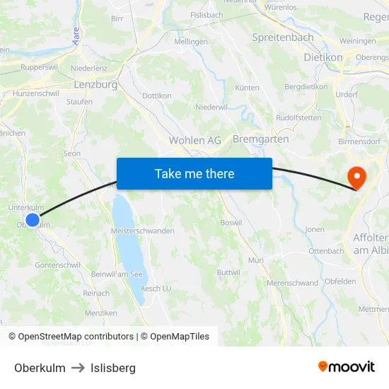 Oberkulm to Islisberg map