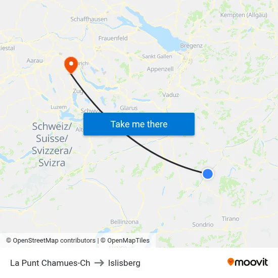La Punt Chamues-Ch to Islisberg map