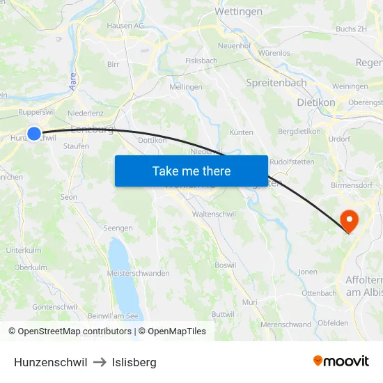 Hunzenschwil to Islisberg map