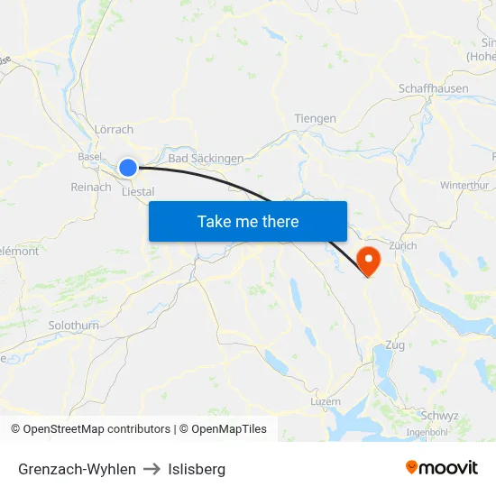 Grenzach-Wyhlen to Islisberg map