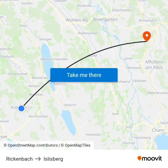 Rickenbach to Islisberg map