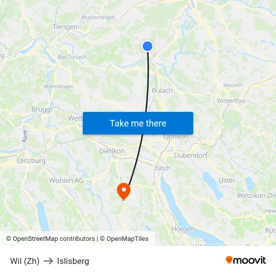 Wil (Zh) to Islisberg map
