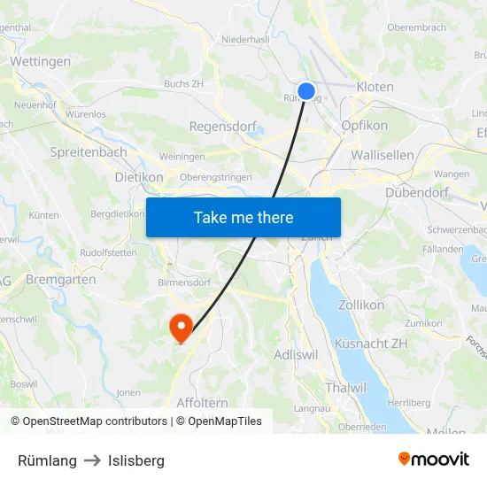 Rümlang to Islisberg map