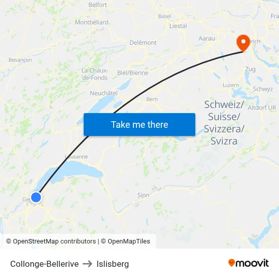 Collonge-Bellerive to Islisberg map