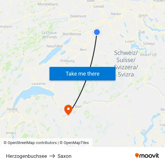 Herzogenbuchsee to Saxon map