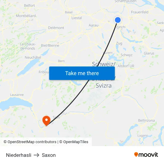 Niederhasli to Saxon map