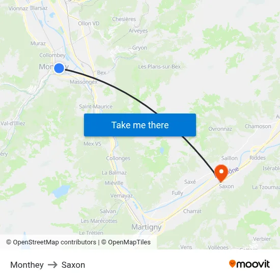 Monthey to Saxon map