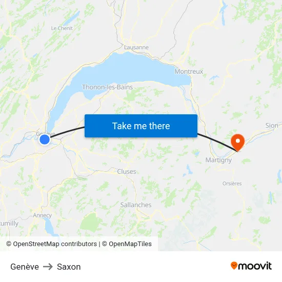 Genève to Saxon map