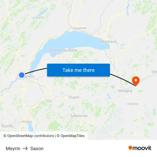 Meyrin to Saxon map