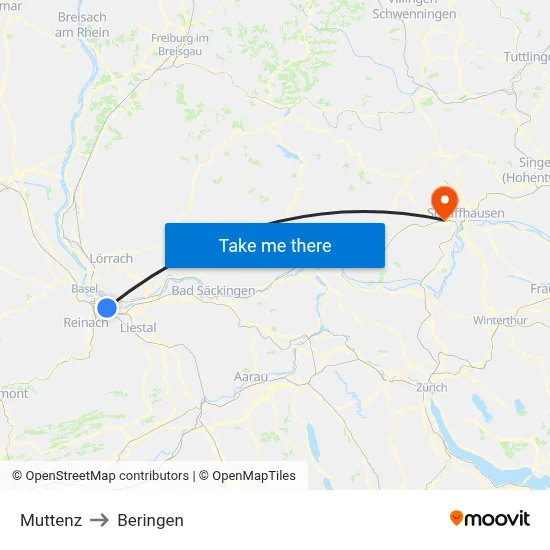 Muttenz to Beringen map