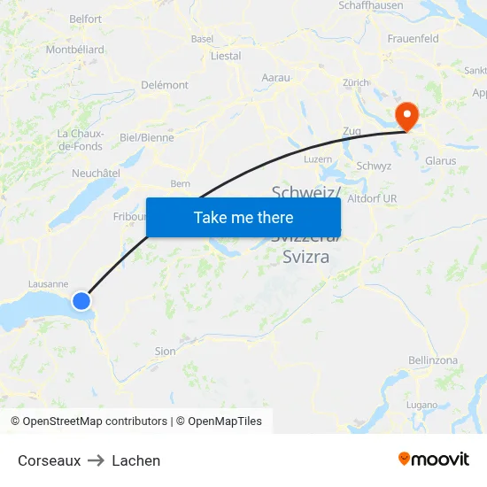 Corseaux to Lachen map