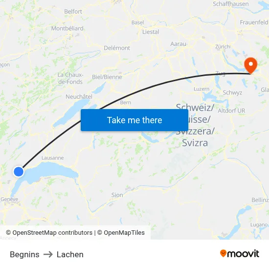 Begnins to Lachen map