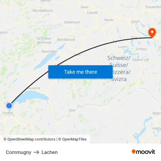 Commugny to Lachen map