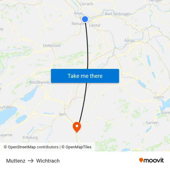 Muttenz to Wichtrach map