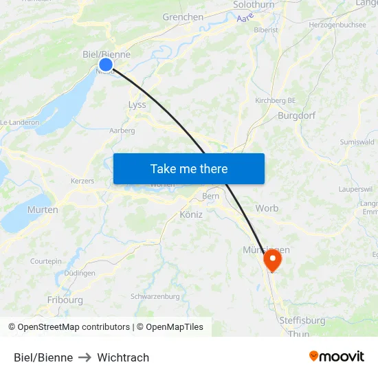 Biel/Bienne to Wichtrach map