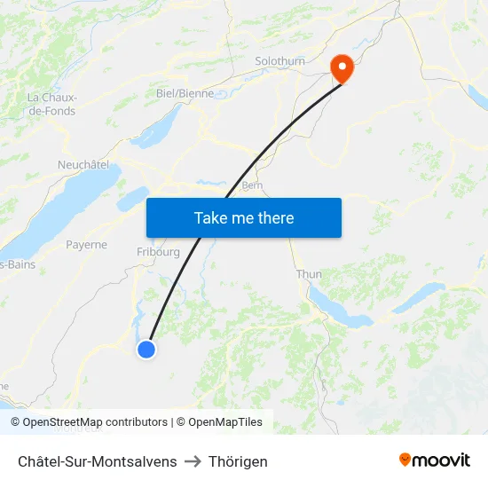 Châtel-Sur-Montsalvens to Thörigen map