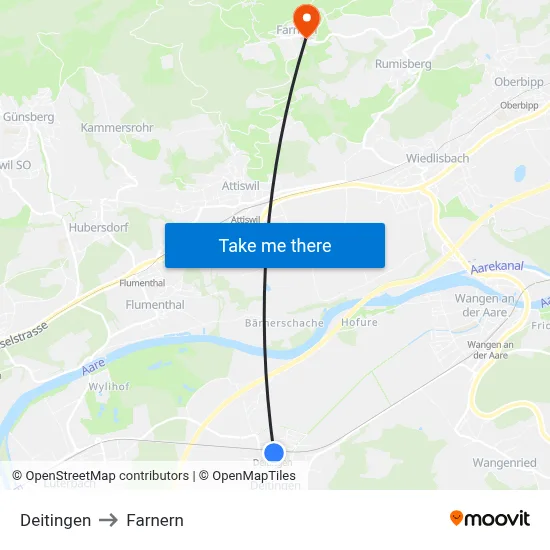 Deitingen to Farnern map