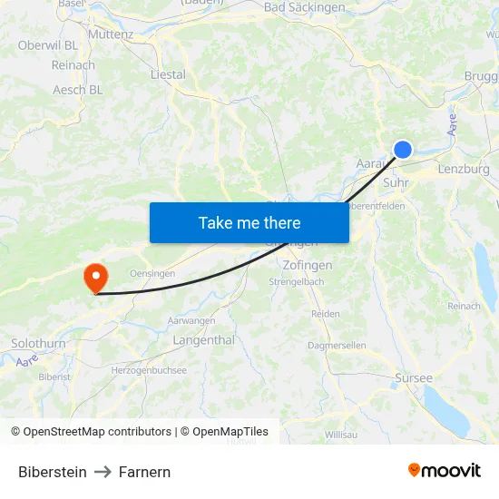 Biberstein to Farnern map