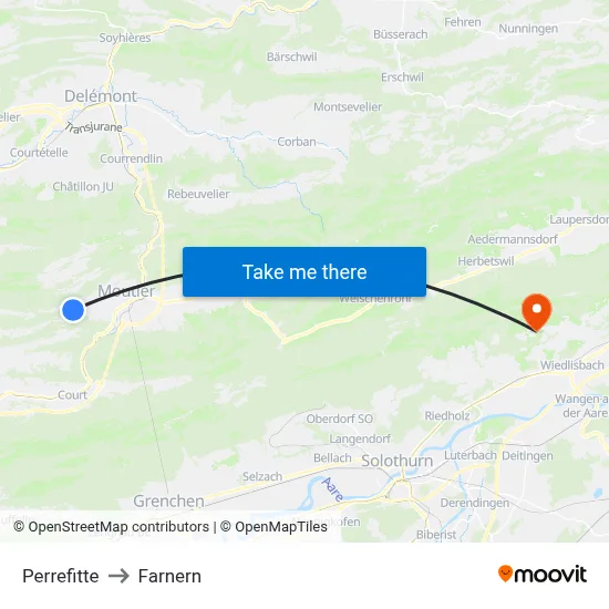 Perrefitte to Farnern map