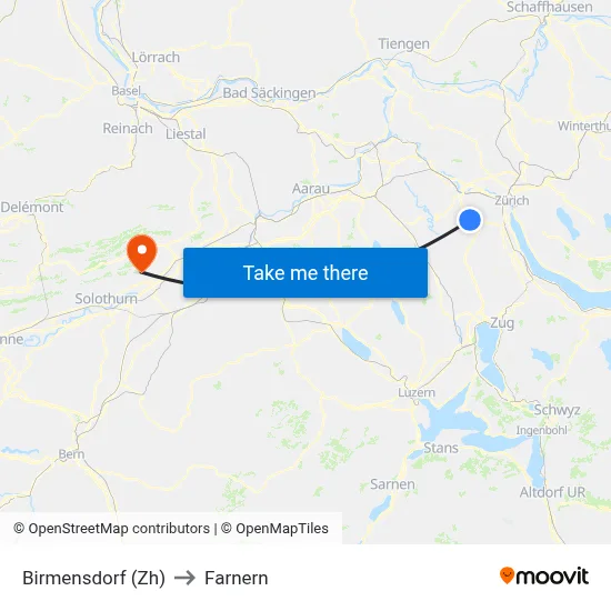 Birmensdorf (Zh) to Farnern map