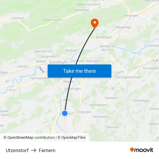 Utzenstorf to Farnern map