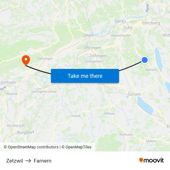 Zetzwil to Farnern map