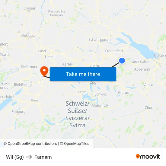 Wil (Sg) to Farnern map