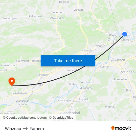 Winznau to Farnern map