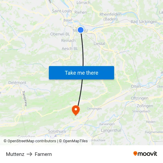 Muttenz to Farnern map