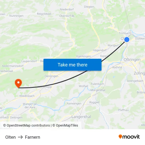 Olten to Farnern map