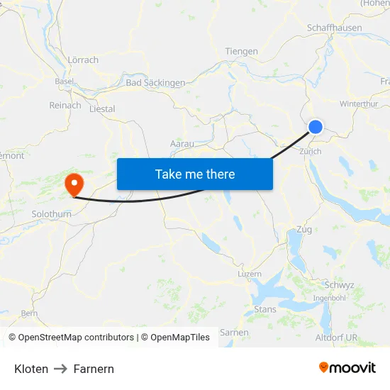 Kloten to Farnern map
