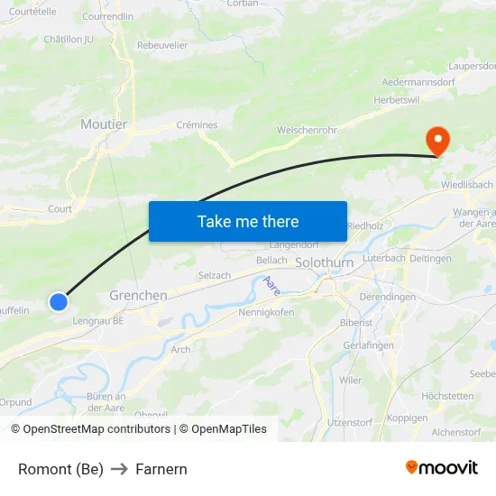 Romont (Be) to Farnern map