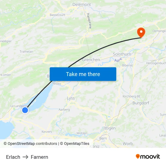 Erlach to Farnern map