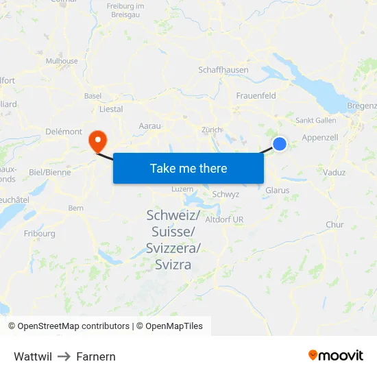 Wattwil to Farnern map