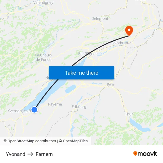 Yvonand to Farnern map