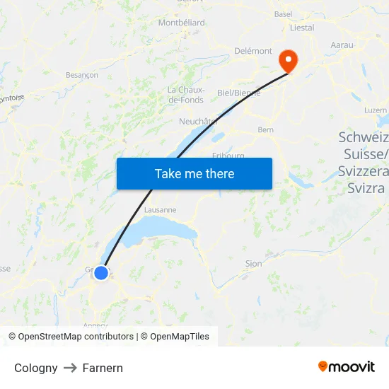 Cologny to Farnern map