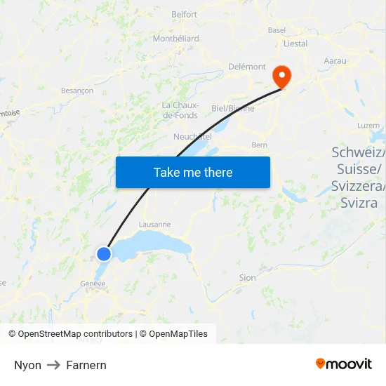 Nyon to Farnern map